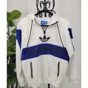 Adidas Originals Womens Size S White Blue Stripe Big Logo Geo Pattern Hoodie